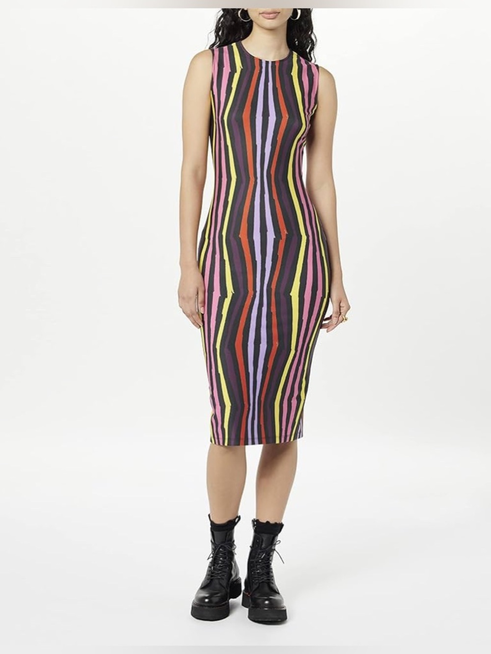 JONATHAN COHEN Sleeveless Rainbow Stripe Flattering Dress Size Large VGUC - Picture 3 of 7